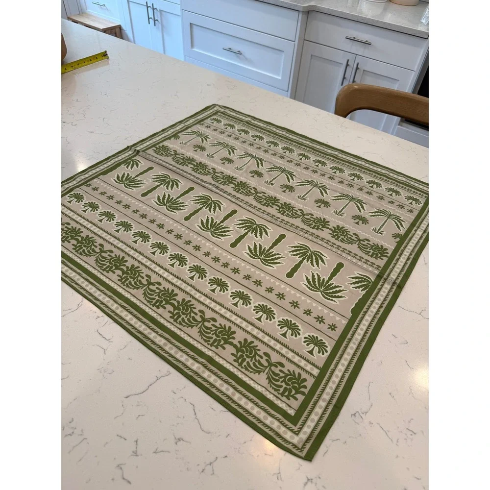 Tropical Palm Tree Print Square Scarf Olive Green Tan Neckerchief 27x27